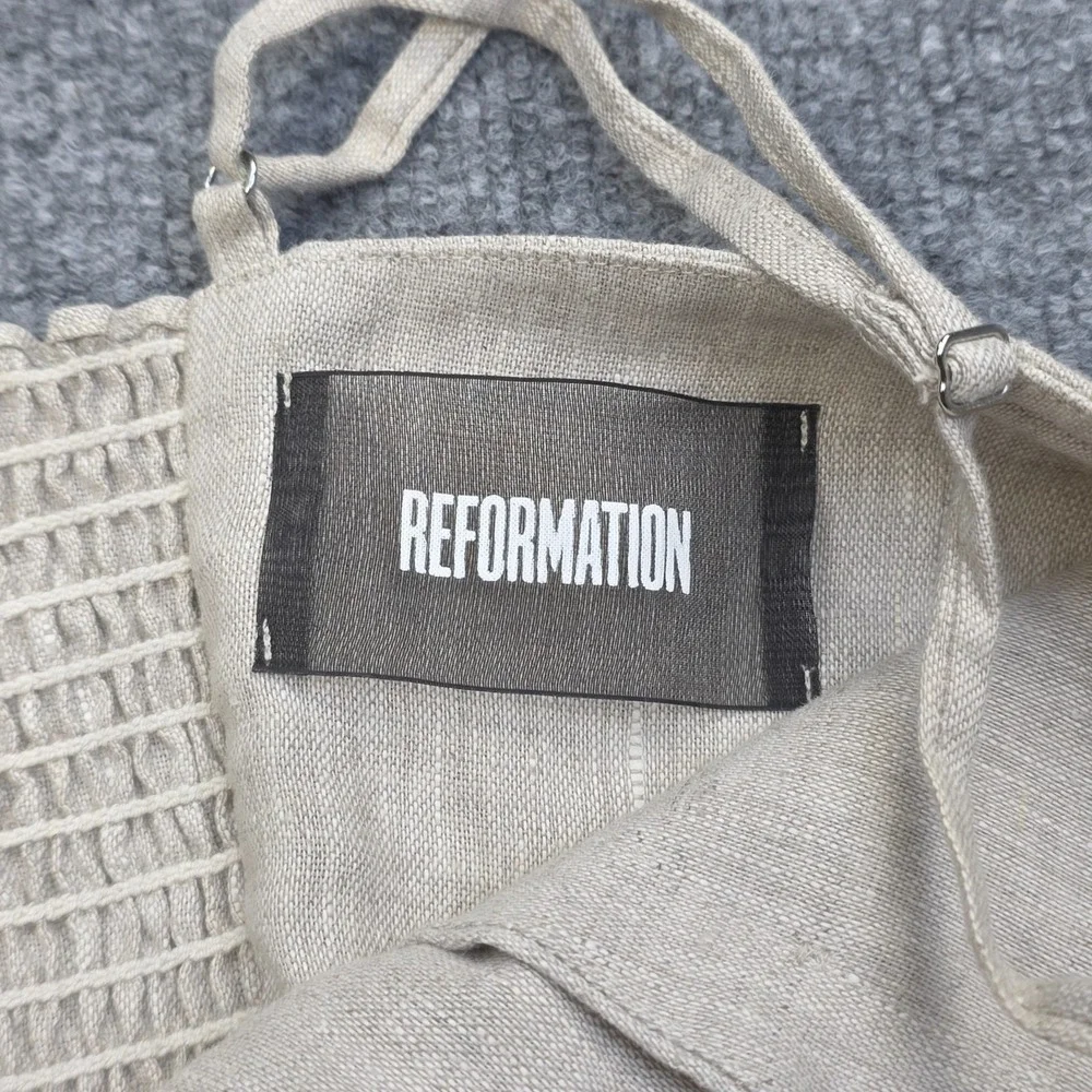 Reformation Linen Jumpsuit Women's 2 Beige Button Spaghetti Strap Wide Leg